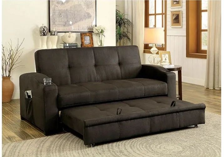 Anthony Sofa bed-built in cup holders-tufted cushion-brown fabric Now On Sale 639.00 Free Delivery π