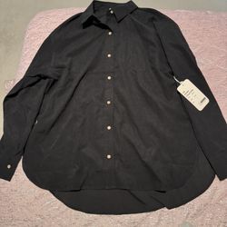 Nwt Womens Large Or Medium Black Suede The Woven Collection Cisono Long Sleeve Button Up Shirt 