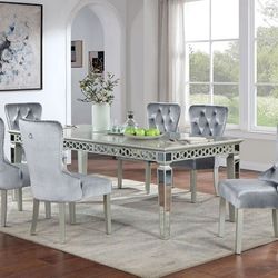 Brand New Silver & Grey 7pc Formal Dining Table Set