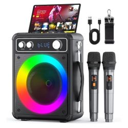 Karaoke Machine Portable Bluetooth Speaker with 2 Wireless Microphones PA System with LED Lights Retails $107