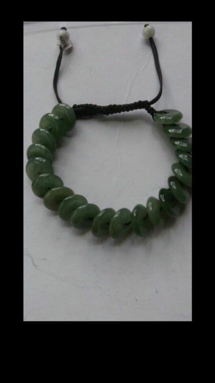Certified green jade beads knitted bracelet adjustable from 2"-3"