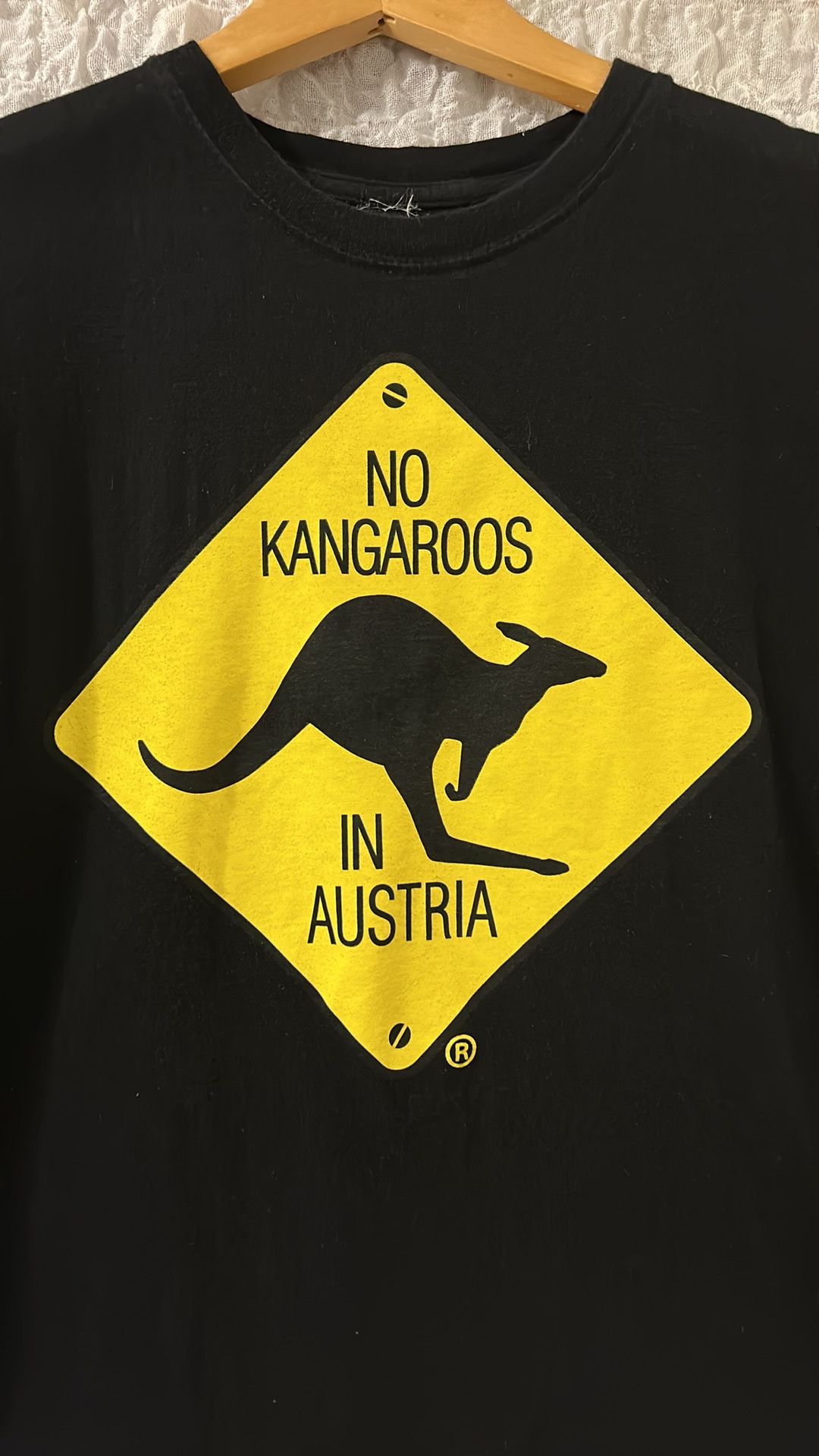 Black T-Shirt with Yellow Kangaroo Sign 
