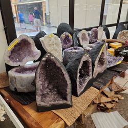 Collection of beautiful amethyst and citrine giods these range from 5 pounds a piece to 300 pounds a piece.