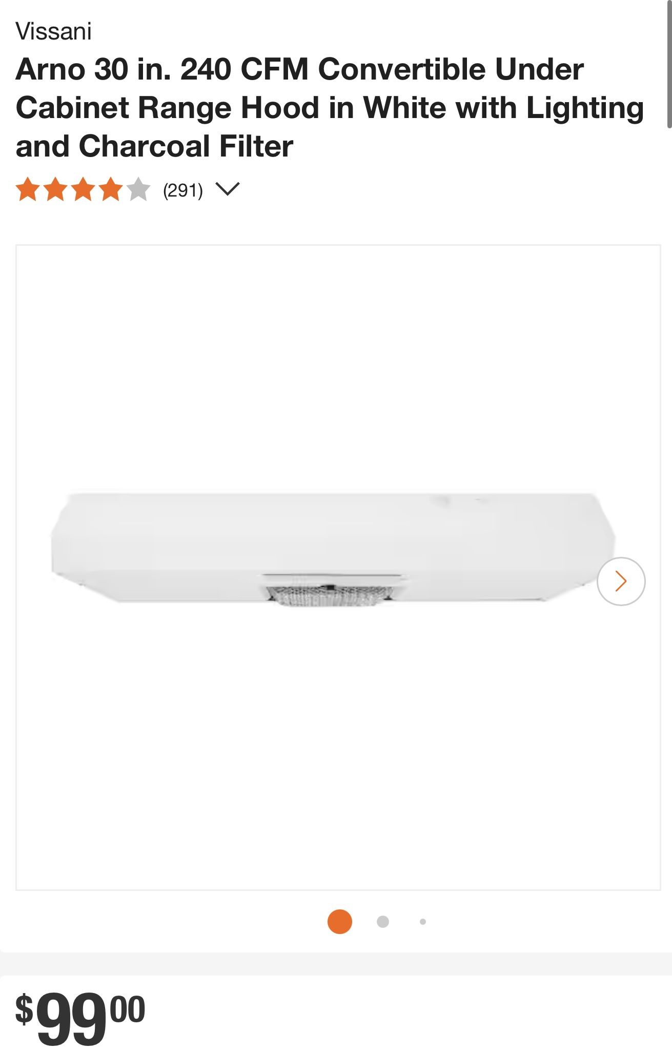 VissaniArno 30 in. 240 CFM Convertible Under Cabinet Range Hood in White with Lighting and Charcoal Filter