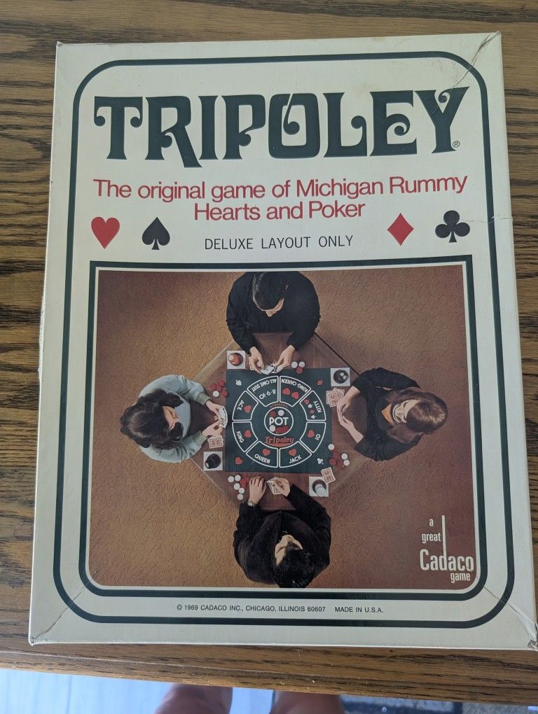 Vintage/ 1969/ Tripoley/ Michigan Rummy/ Hearts and Poker/ Deluxe Layout/ Cadaco Game/