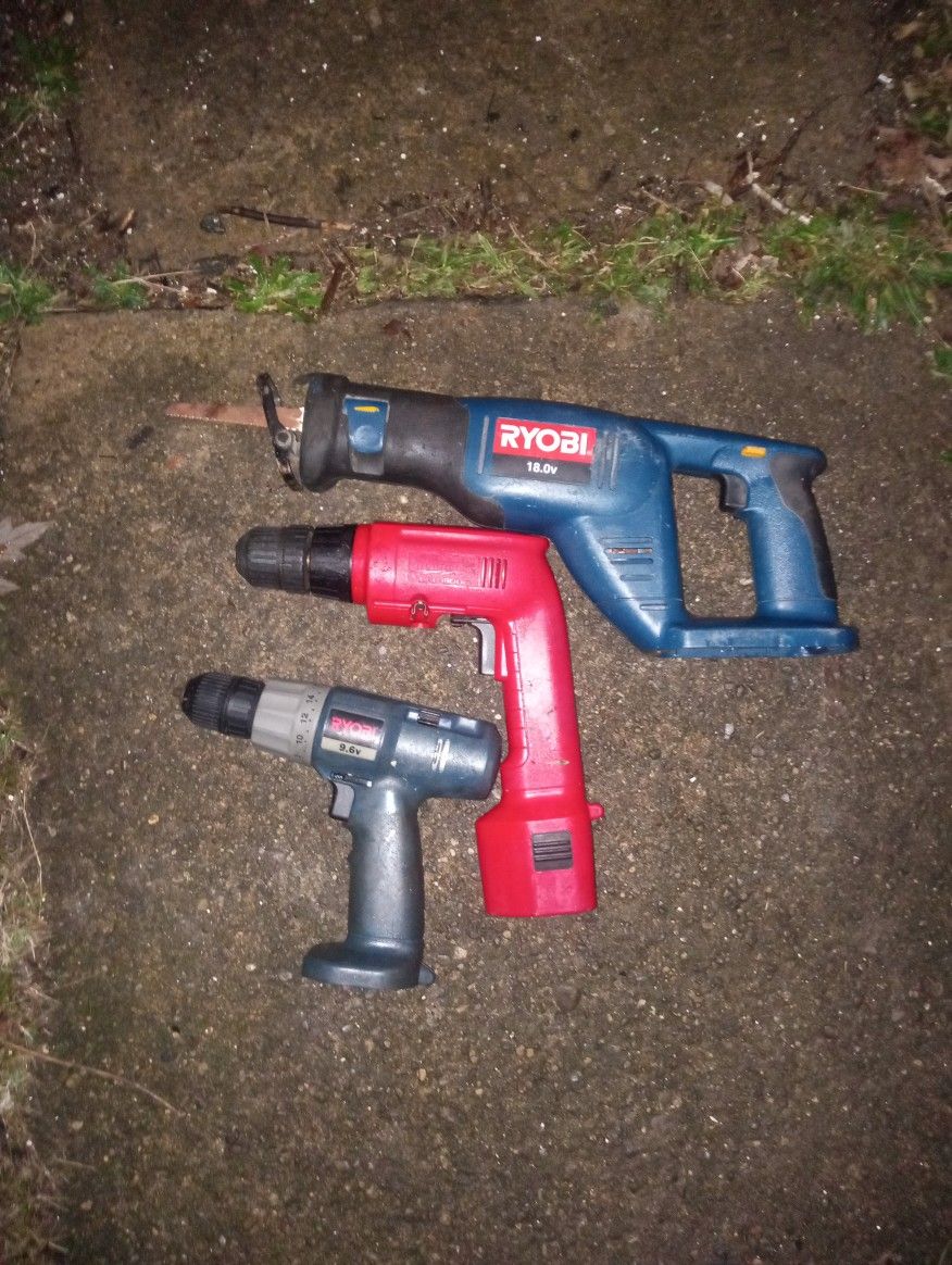 3drills!!Best Deal Ryobi Drill Saw 18.V Comes With Ryobi Drill 9.6v And Also Milwaukee Hi Touch Drill