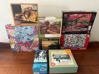 Lot of 8 - 500, 750 & 1,000 Piece Puzzles