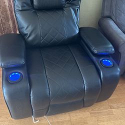 Faux Leather Sofa Recliner Cup Holder Lights Up  Plus Charger 