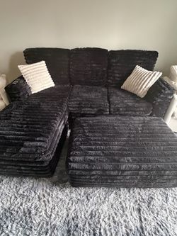 NeoLiving Black Corduroy Sectional with Ottoman