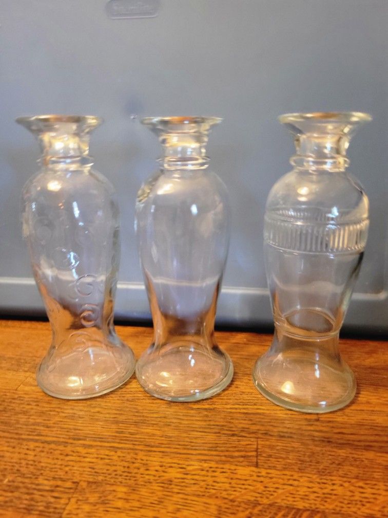 3 Clear Glass Candle Holders Or Bud Vase