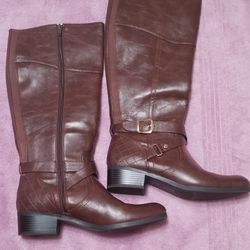 Women's Knee High Boots- Faux Leather- Brown - Size 10
