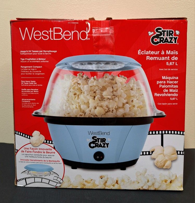 WEST BEND STIR CRAZY 6-QUART ELECTRIC POPCORN POPPER - NEW OPEN BOX