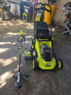 Ryobi law mover and brush cutter with one 40V 6Ah battery and charger