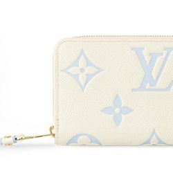 LOUIS VUITTON Zippy, letter embossed, zip closure, cowhide leather, women's wallet, sea salt cheese blue and white color scheme(193)75