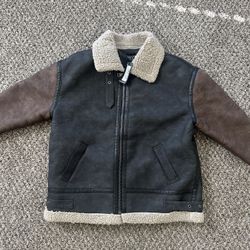 Contrast Sleeve Borg Aviator Jacket In Black (new) sz: small