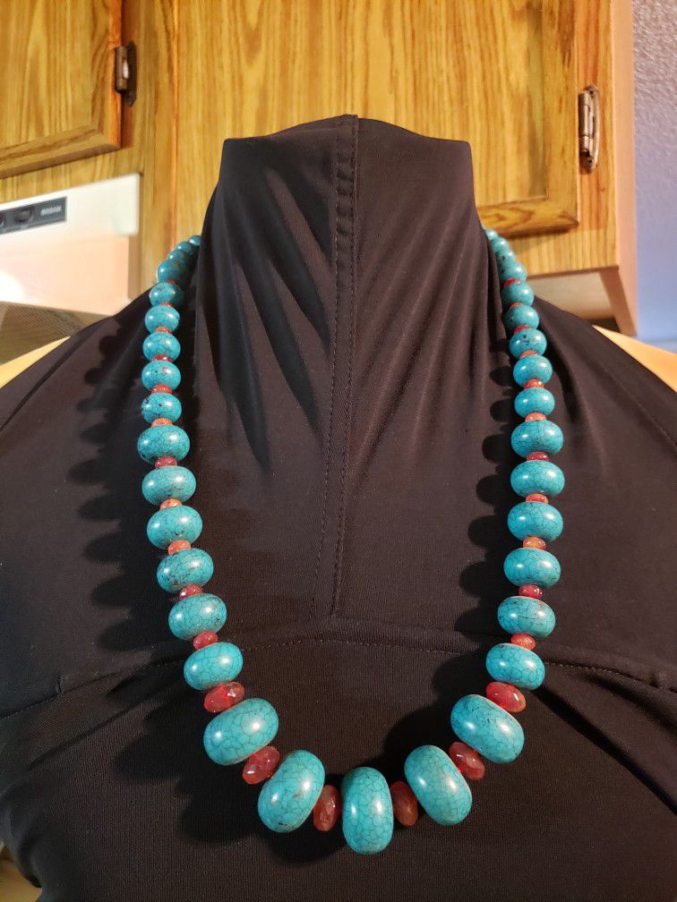 Vintage Joan Rivers Necklace Faux Turquoise Amber Beaded Statement 