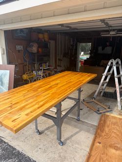 One-of-a-Kind Vintage Industrial Salvage Table / Kitchen Island – 8’ x 3’