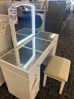 VANITY WITH LED LIGHTS & STOOL - WE DELIVER 