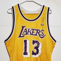 VINTAGE 90'S  CHAMPION  LAKERS WILT CHAMBERLAIN GOLD LOGO  #13 MENS JERSEY SIZE 48 