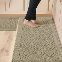 COSY HOMEER 48x20 Inch/30X20 Inch Kitchen Rug Mats Made of 100% Polypropylene 2 Pieces Soft Kitchen Mat Specialized in Anti Slippery and Machine Washa