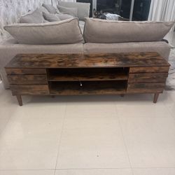 ✨ Rustic Wood Media Console / Sofa Table – 69” Long w/ Power Strip + LED Lights ✨