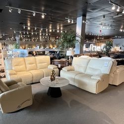 Beige Power Reclining Sofa And Loveseat