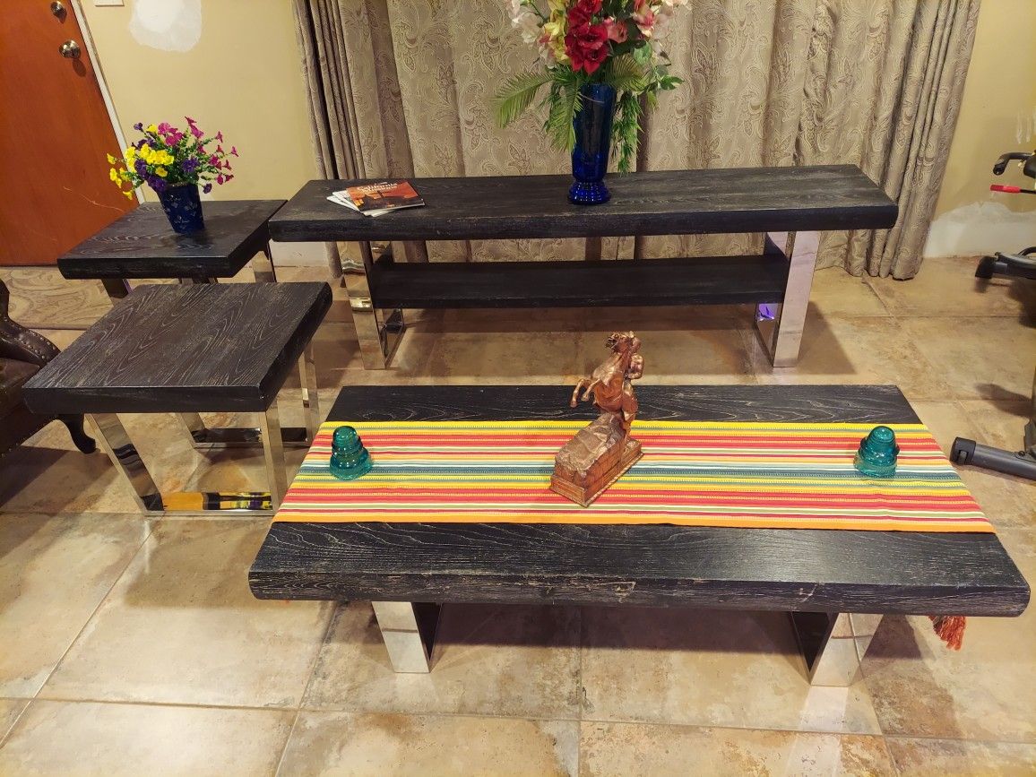 Wood & Chrome Accent Tables