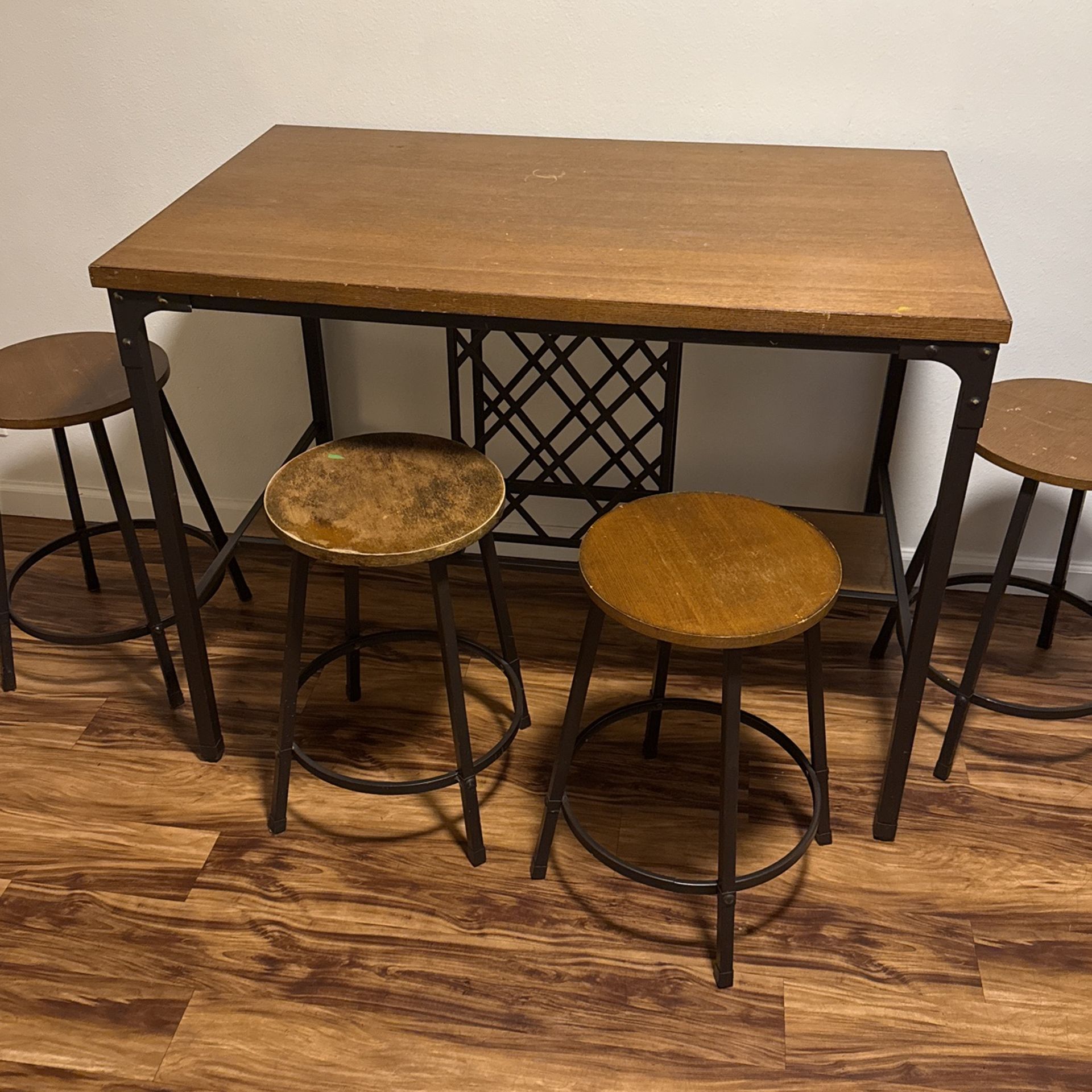 Tall Wood / Metal Kitchen Table With 4 Barstools for Sale in Encinitas ...
