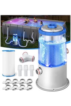 1000 GPH Light-Up Pool Filter Pump for Above Ground Pool|Built-in Blue LED Light,Transparent Housing for Real-Time Water Circulation &Filtration Monit