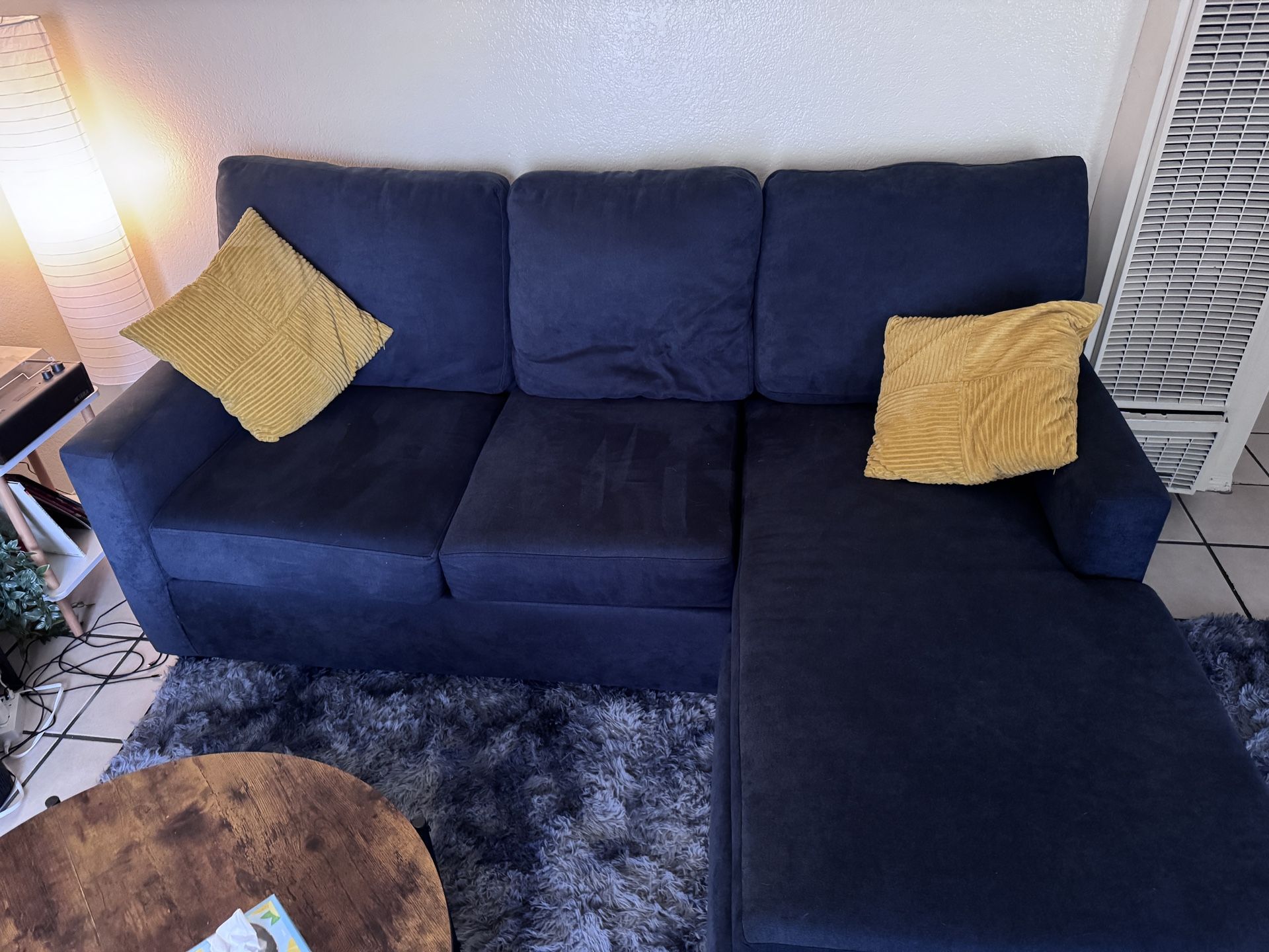Midnight Blue Fabric 83" Sofa with Reversible Chaise