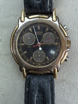 Men’s Boluva Chronograph Tachymeter Black Leather Watch 