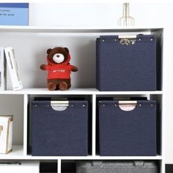 MORMAX Foldable Cube Storage Bins, Linen Fabric, 12 Inch Storage Cubes with Dual Wooden Handles, Storage Baskets for Organizing, PACK OF 3 