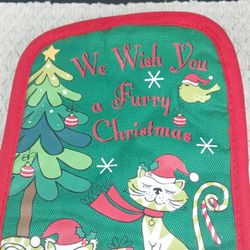 Cat Lover, Christmas Cat, We Wish You A Furry Christmas Quilted Hand Pot Holder 