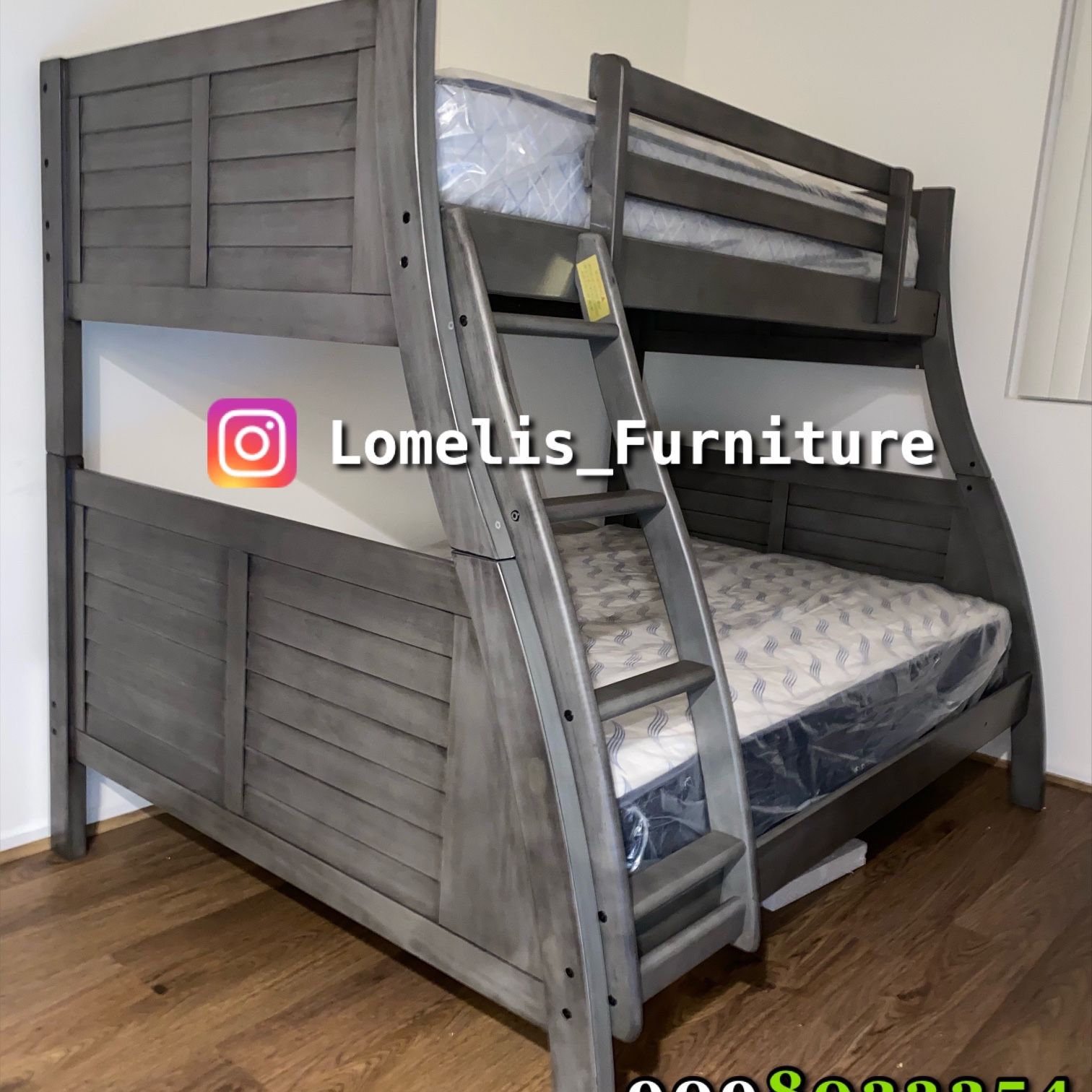 Twin/Full Antique Gray Hoover Collection Bunk bed w. Orthopedic Mattresses Included 