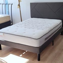 Very Nice Full Upholstered Platform Bed Frame and Sealy Posturepedic Mattress