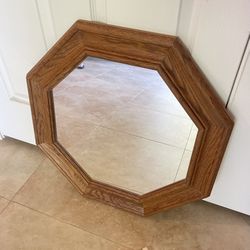 Boho Vintage Solid Oak Octagon Mirror 
