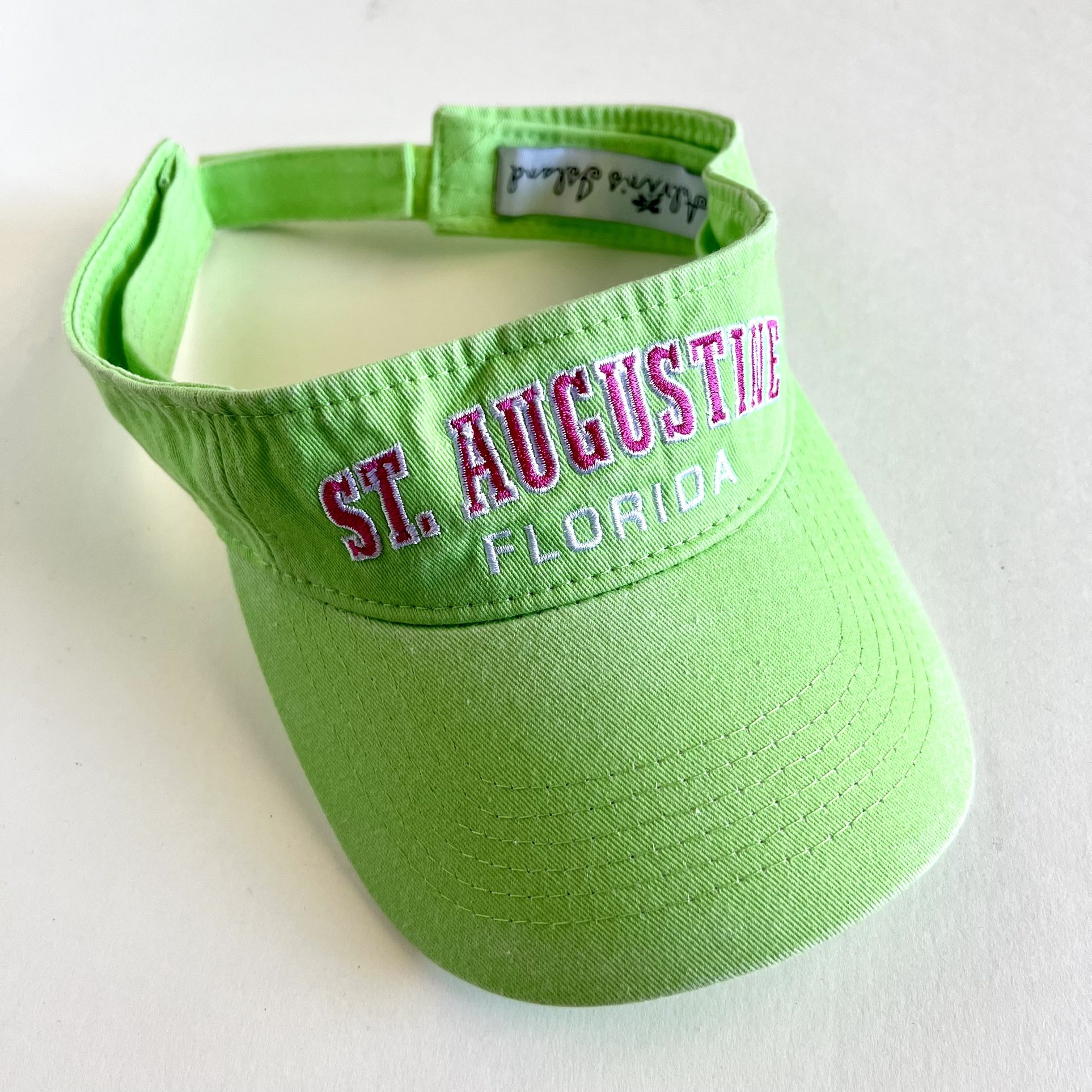 Alvin’s Island St Augustine Florida Beach Visor Hat Velcro back Green/white/pink