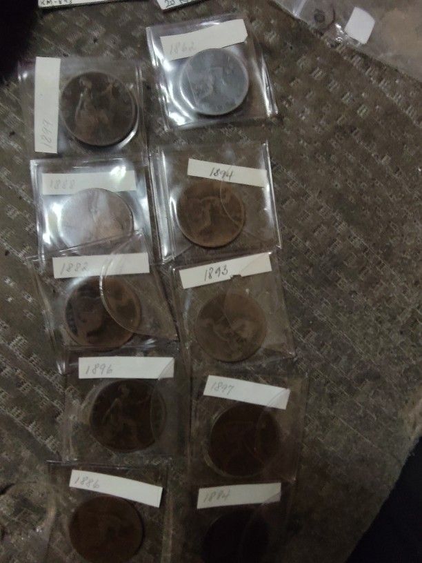 1862 To 1899 Lot Of (10) British 1 pennies