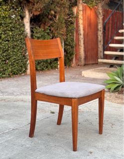 1960s Mid Century Modern Walnut Wood Side Chair Gray Upholstered Seat