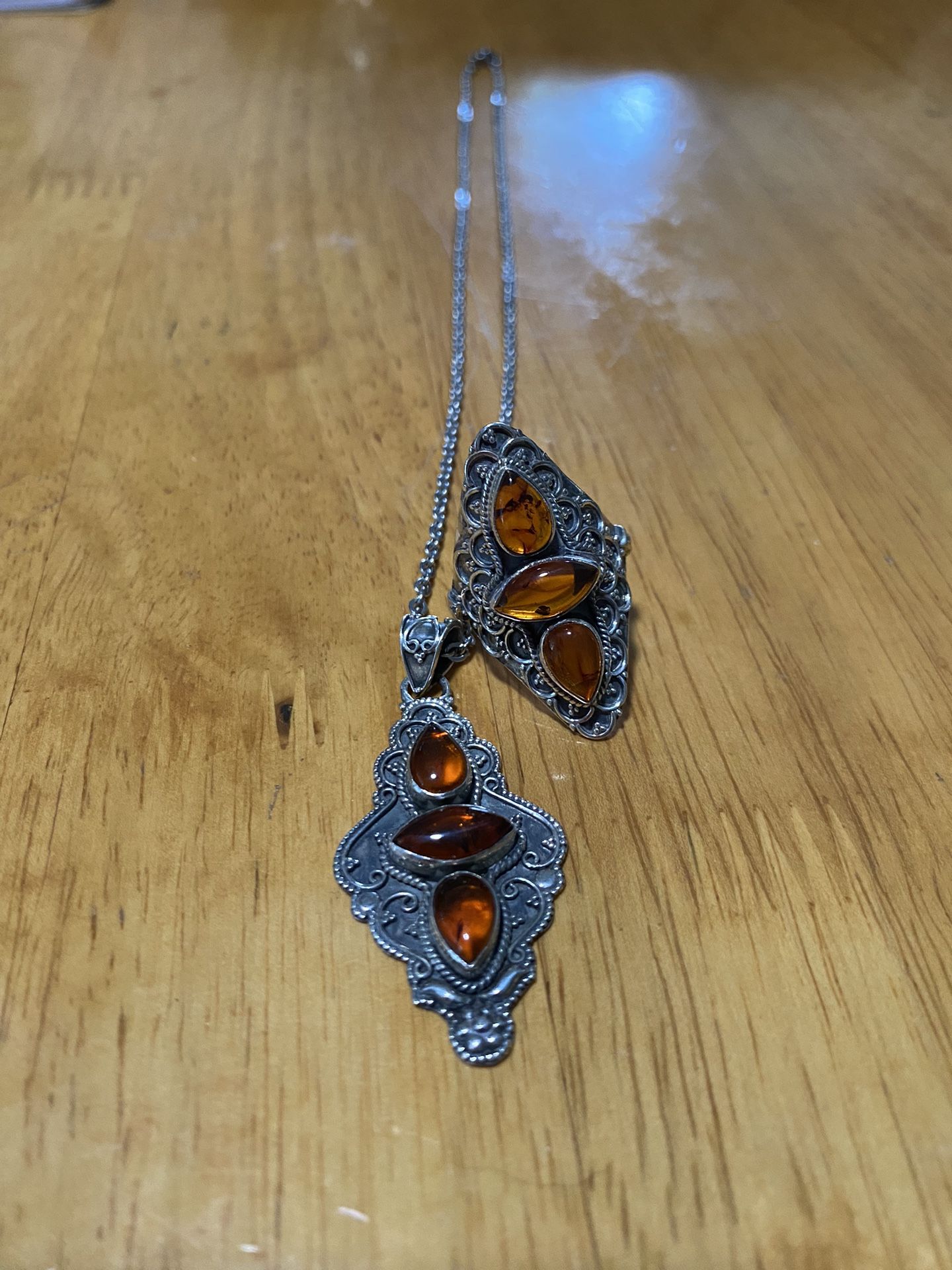 Sterling Silver Amber Ring/Pendant