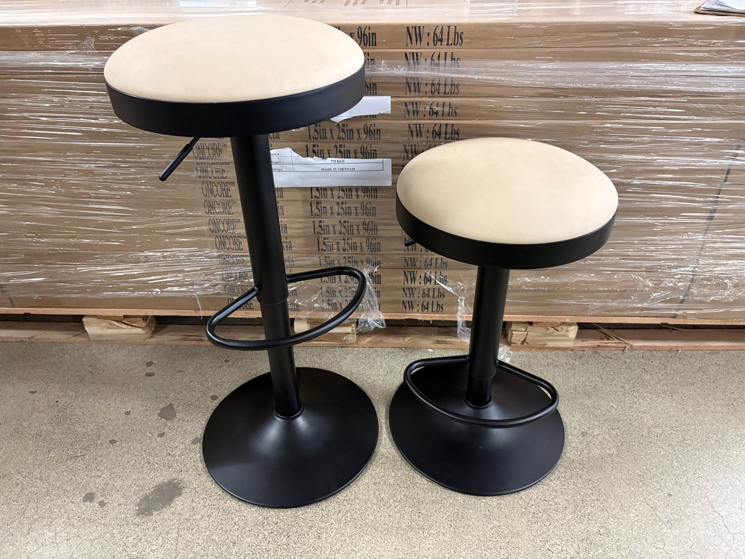 Beige Upholstered Swivel Counter Stool w/ Black Base (Set of 2)