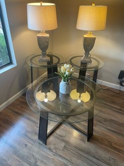 Round Glass Top Coffee and End Table Set