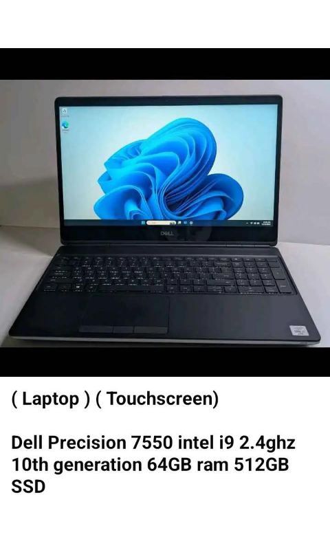 ( Laptop ) ( Touchscreen)
Dell Precision 7550 intel i9 2.4ghz 10th generation 64GB ram 512GB SSD webcam windows 11 pro