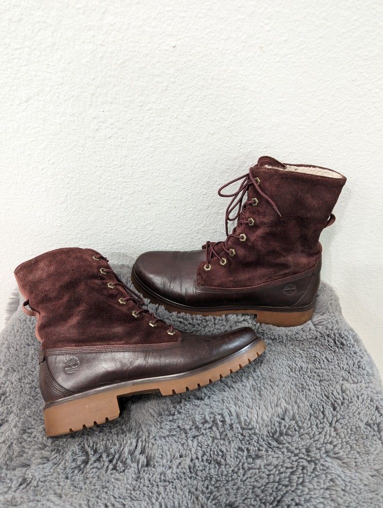 Timberland Burgundy Leather /Suede Women Boots Size 9.5
