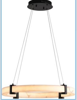 Modern LED Pendant Light,24" Dimmable Chandelier for Dining Room&Kitchen Island,Imitation Marble Finish Resin Ring,Adjustable Height Ceiling Light for