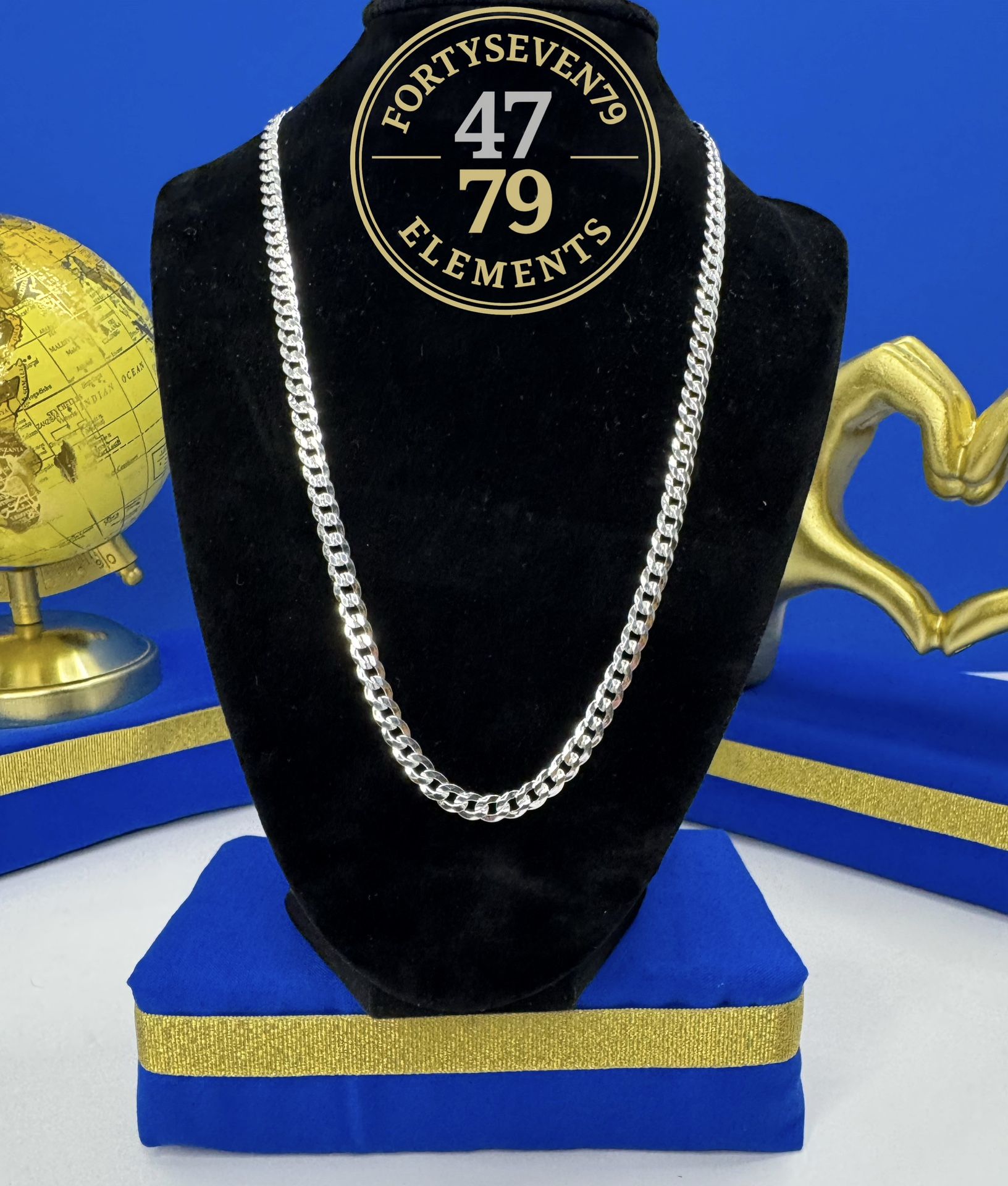 925 Rhodium Plated 20” Cuban Style Curb Chain, 5.1mm In Width.