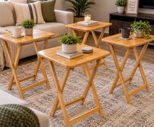 Set of 4 Bamboo Folding Tray Tables