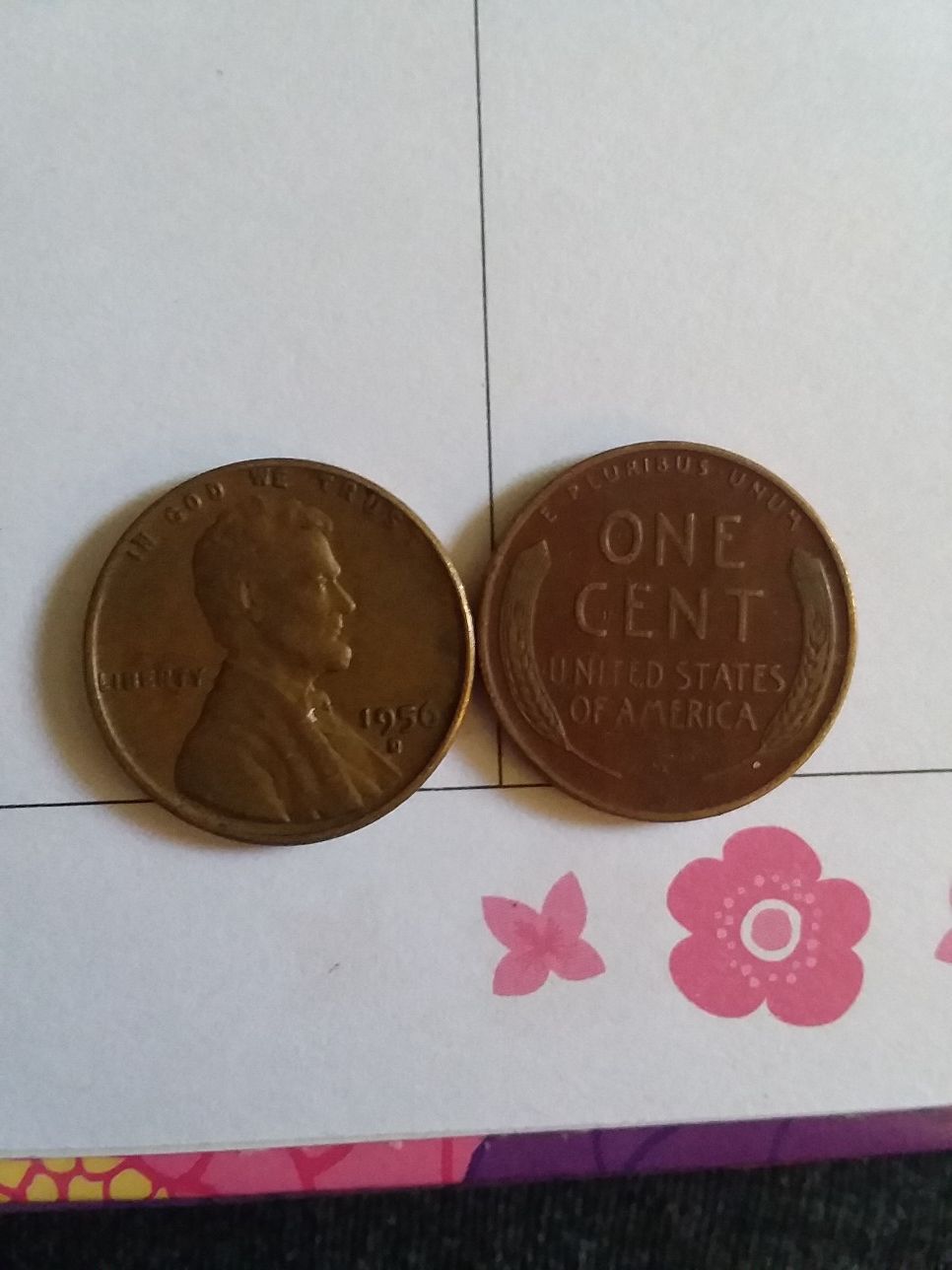 2 of 1956 d wheat pennies