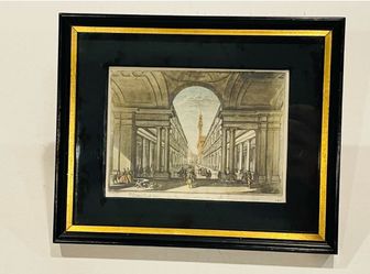 GIUSEPPE ZOCCHI Uffizi from the Loggia near the Arno River Framed Print 7 x 8"