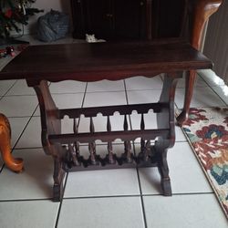 Vintage Solid Real Wood Side/End Table with Magazine/Book Rack